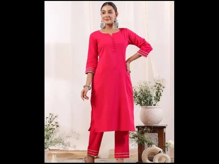 Fuchsia and gold-toned solid kurta with trousers with dupatta (5)