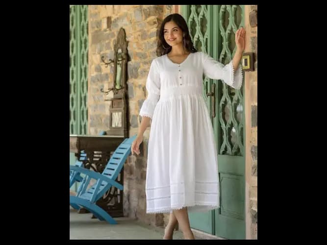 V-Neck A-Line Cotton Maxi Dress (2)