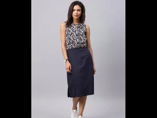 Navy Floral Printed Sheath Dress