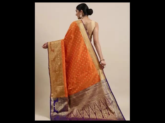 Orange & Golden Paisley Design Zari Banarasi Silk Saree (2)