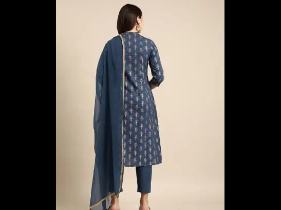 Ethnic Motifs Printed Pure Cotton Kurta with Trousers & With Dupatta (6)