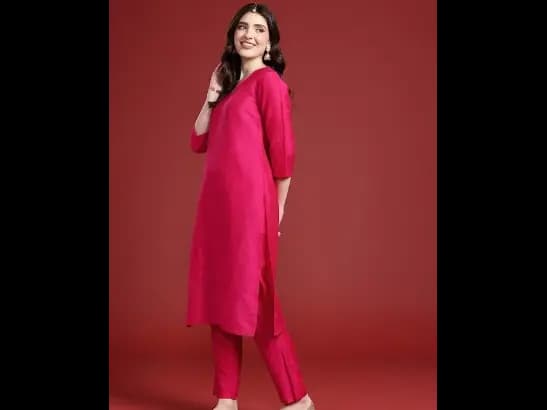 Solid Regular Kurta with Trousers & With Dupatta (2)