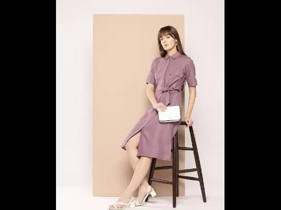 Front Knot Shirt Midi Dress