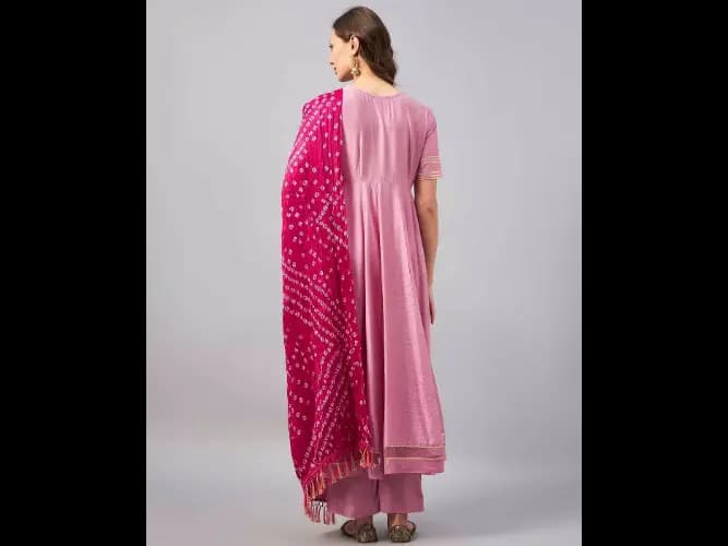 Raw Silk Anarkali Kurta Set with Dupatta (3)