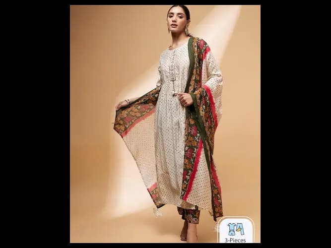 Geometric Printed Chanderi Silk Kurta with Trousers & Dupatta
