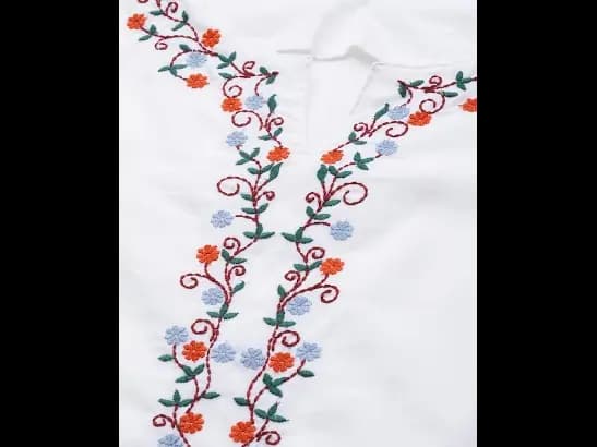 White Cotton Straight Thread Work Kurta (3)
