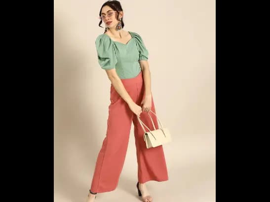 Stylish Mint Green Power Shoulders Top (5)