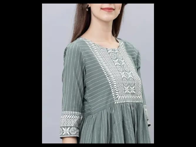Green Striped Fit and Flare Dress (5)