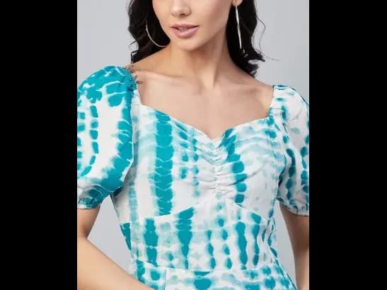 Blue & White Tie and Dye Dyed Crepe A-Line Dress (4)