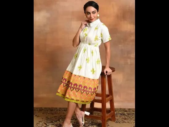 Ethnic Motifs Printed Flared Gathered Fit & Flare Cotton Dress