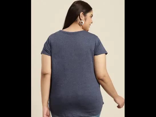 Plus Size Navy Blue Solid T-shirt (4)