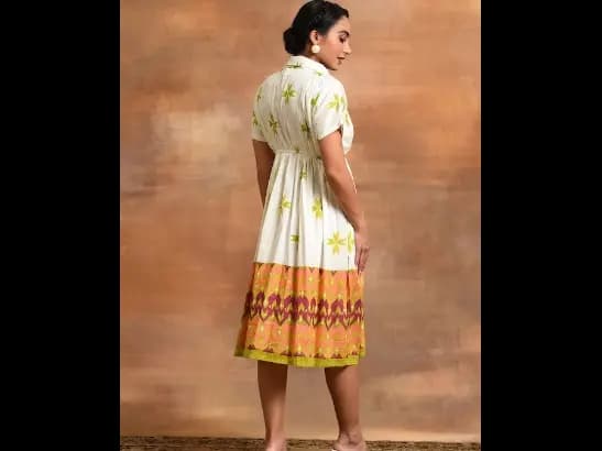 Ethnic Motifs Printed Flared Gathered Fit & Flare Cotton Dress (3)