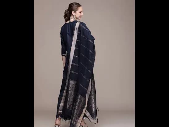 Navy Blue Regular Kurta with Palazzos & With Dupatta (6)