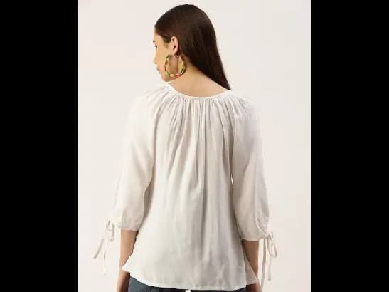 Floral Embroidered Tie-Up Neck Longline Top (4)