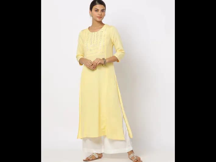 Mirror Embellished Yoke Straight Kurta