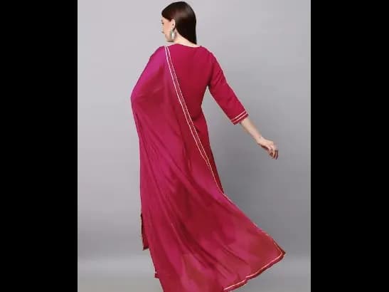 Ethnic Motifs Yoke Design Thread Work Detail Straight Kurta & Trouser With Dupatta (5)