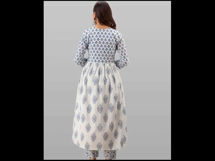White Floral Printed Pure Cotton Kurta with Trousers & With Dupatta (4)