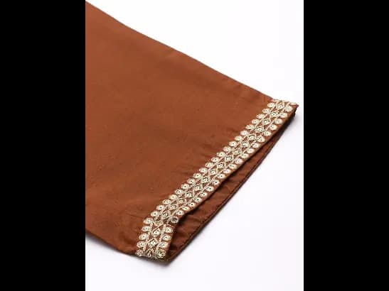 Brown Embroidered Sequinned Kurta with Trousers & With Dupatta (5)