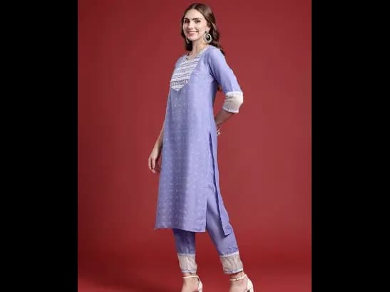 Ethnic Motifs Embroidered Regular Mirror Work Kurta With Trousers (2)