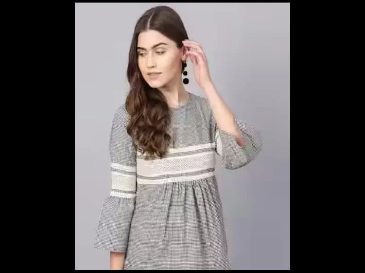 Black & Off-White Checked Empire Pure Cotton Top