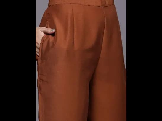 Brown Embroidered Sequinned Kurta with Trousers & With Dupatta (6)