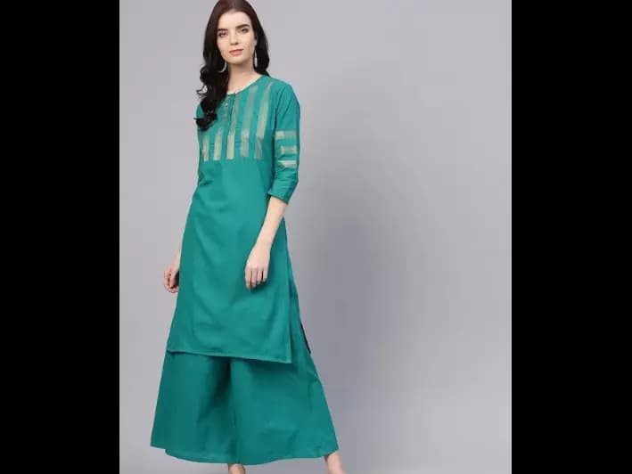 Women Green Yoke Design Kurta with Palazzos
