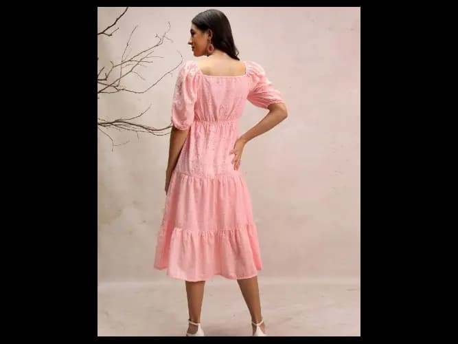 Women Pink Embroidered A-Line Dresses (4)