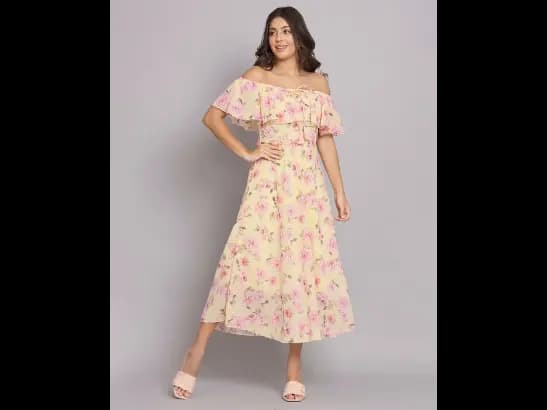 Floral Print Off-Shoulder A-Line Dress (2)