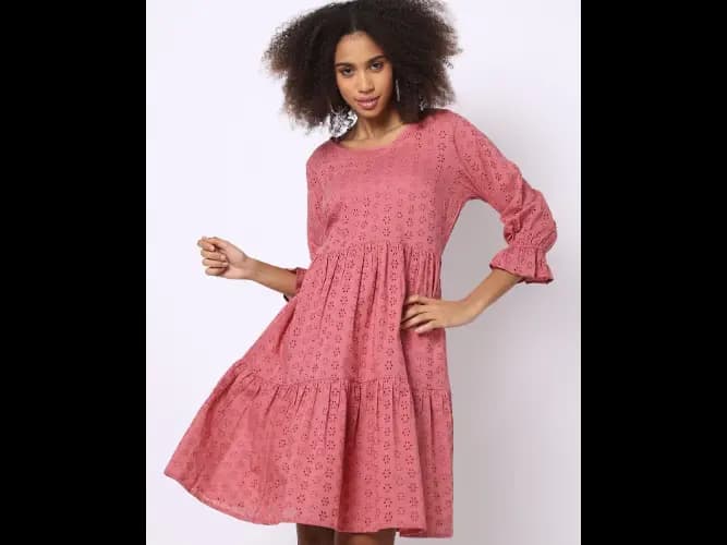 Schiffli Embroidered Fit & Flare Dress with Camisole