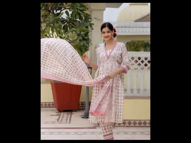 Floral Yoke Design Pure Cotton A-Line Kurta with Patiala & Dupatta (2)