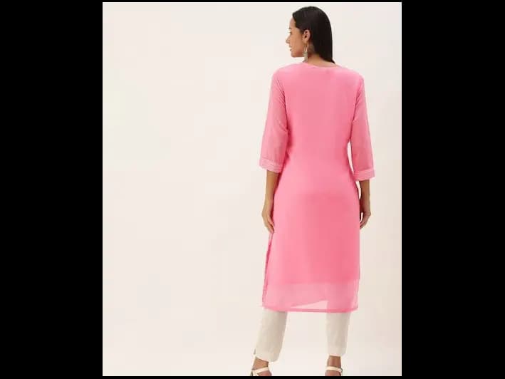 Pink Embroidered Chikankari Georgette Kurta (4)