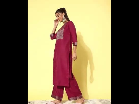 Maroon yoke design Kurta with Palazzos with dupatta (2)