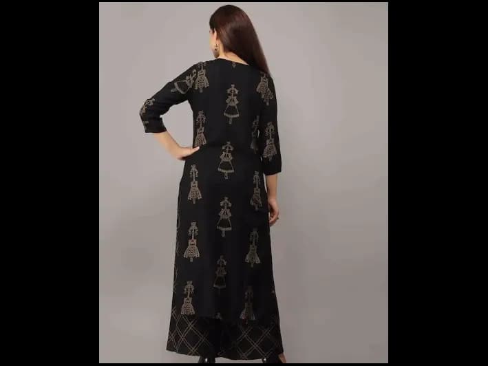 Black Ethnic Motifs Printed Kurta with Palazzos (2)