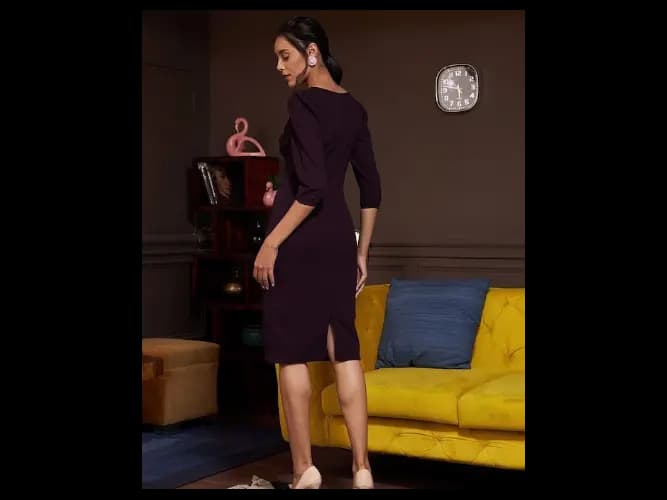 Burgundy Scuba Formal Sheath Dress (3)