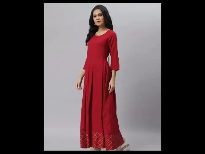 Women Maroon Anarkali Kurta With Dupatta (4)
