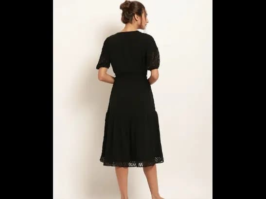 Black Lace Belted Tiered Midi Dress (4)