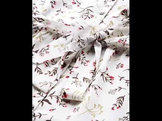 Off-White & Olive Green Floral Print Tiered Shirt Sustainable ECOVERO Dress (2)