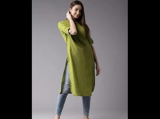 Women Sap Green Solid Symmetric Kurta