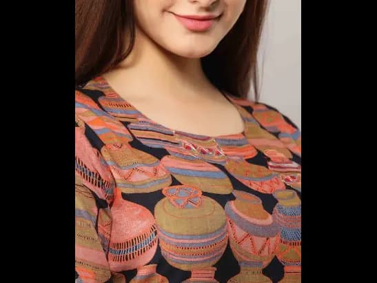 Multicoloured Printed Thread Work Kurta with Palazzos (2)
