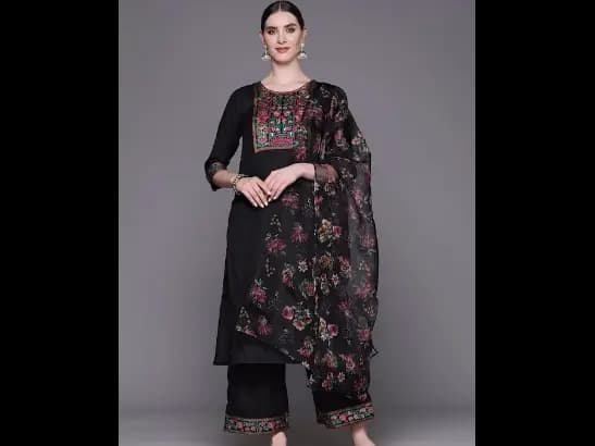 Yoke Design Regular Pure Cotton Kurta with Palazzos & With Dupatta