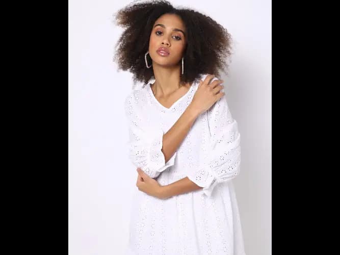 Schiffli Embroidered Fit & Flare Dress with Camisole