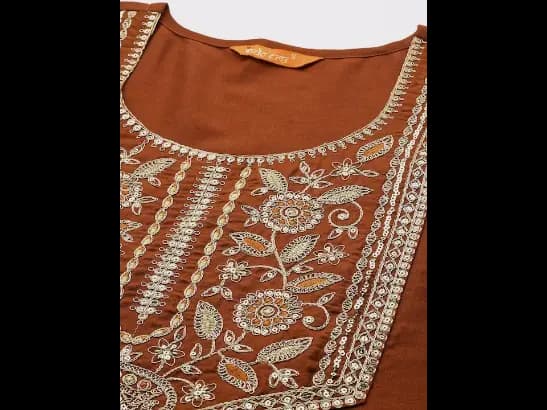 Brown Embroidered Sequinned Kurta with Trousers & With Dupatta (3)