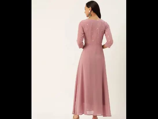 Floral Embroidered Sequined Georgette A-Line Maxi Ethnic Dress (5)