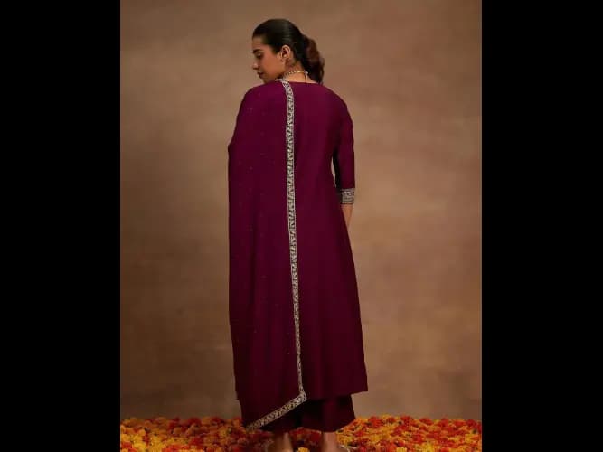 Purple Floral Yoke Design Regular Kurta with Palazzos & With Dupatta (5)