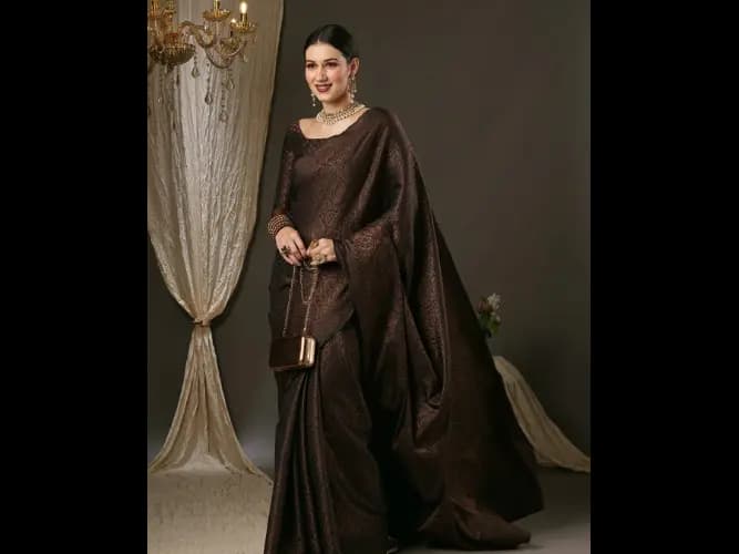 Black & Gold-Toned Woven Design Zari Silk Blend Banarasi Sarees