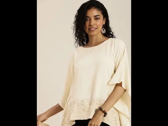 Floral Print Batwing Sleeve Festive Kaftan Top