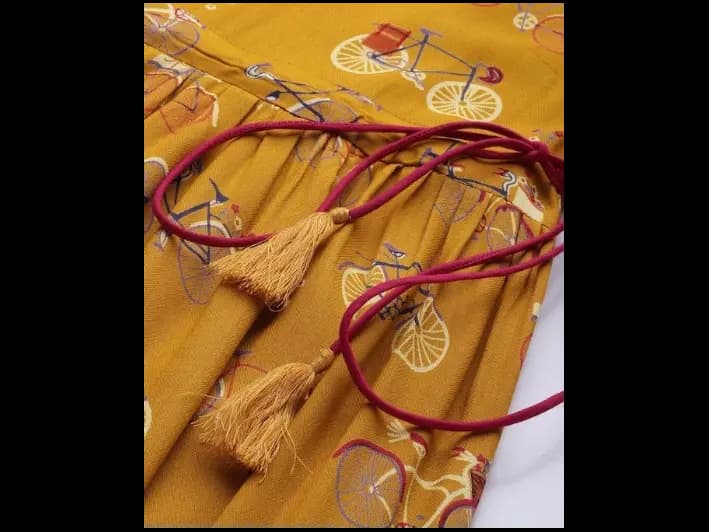 Mustard Yellow Printed A-Line Kurta (4)