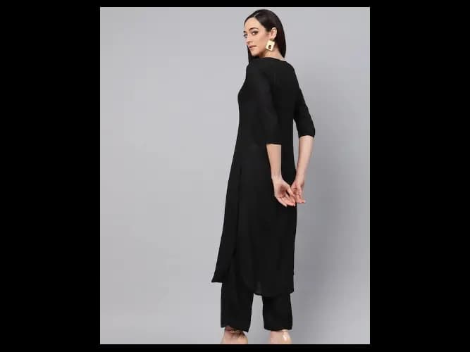 Women Black Solid Kurta with Palazzos (2)
