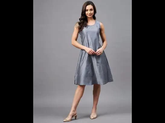 Checked Front-Slit A-Line Dress (5)