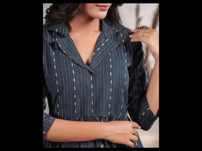 Ethnic Motifs Self Design Shirt Collar A-Line Dress (5)